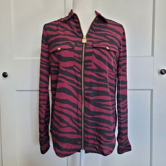 Michael Michael kors womens full-zip tiger striped small blouse - Picture 2 of 11